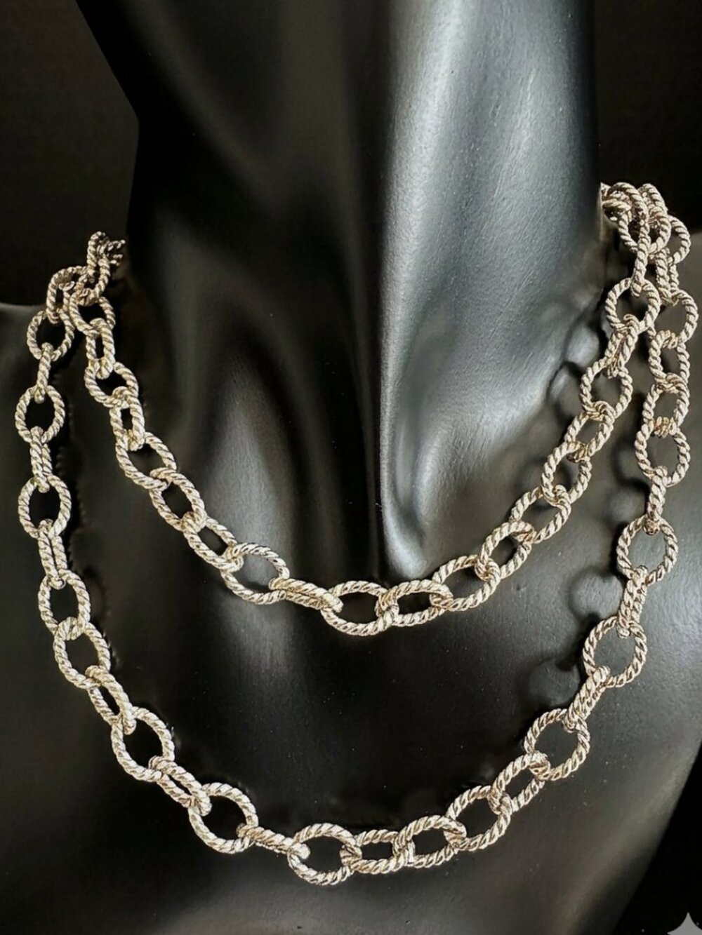 CP 925 Sterling Silver Rope Link Chain Necklace 28” – 48g Bold Textured Statemen